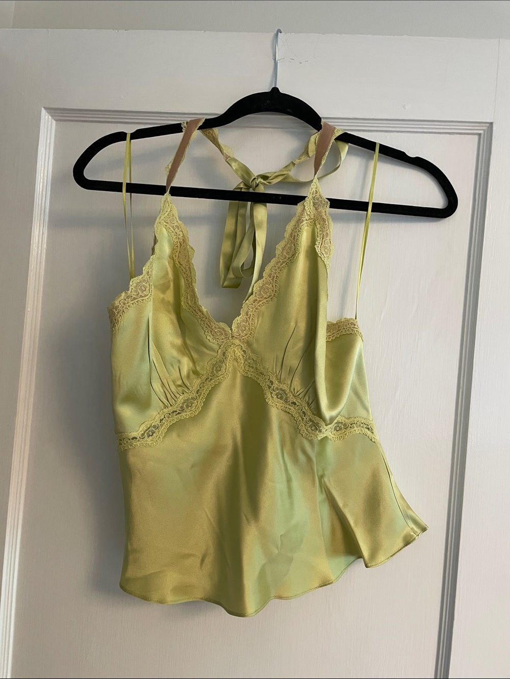 Reformation Pale Pistachio Satin Lace Cami